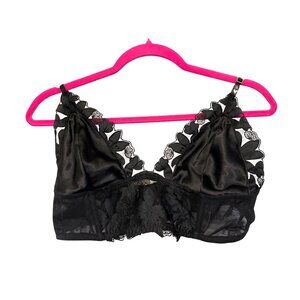 Victorias Secret Black Lace & Satin Floral Bralette XL NWT Adjustable Straps
